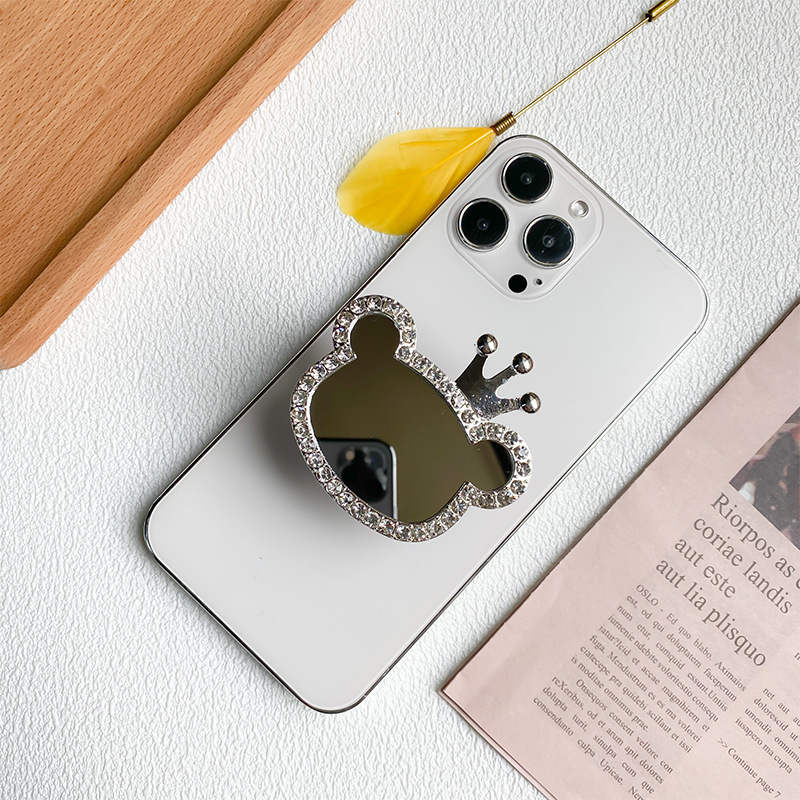 Water Diamond Crown Bear Phone Airbag Holder Back Scalable Desktop Lazy Support Portable Mirror Sticker Makeup_voghion.com