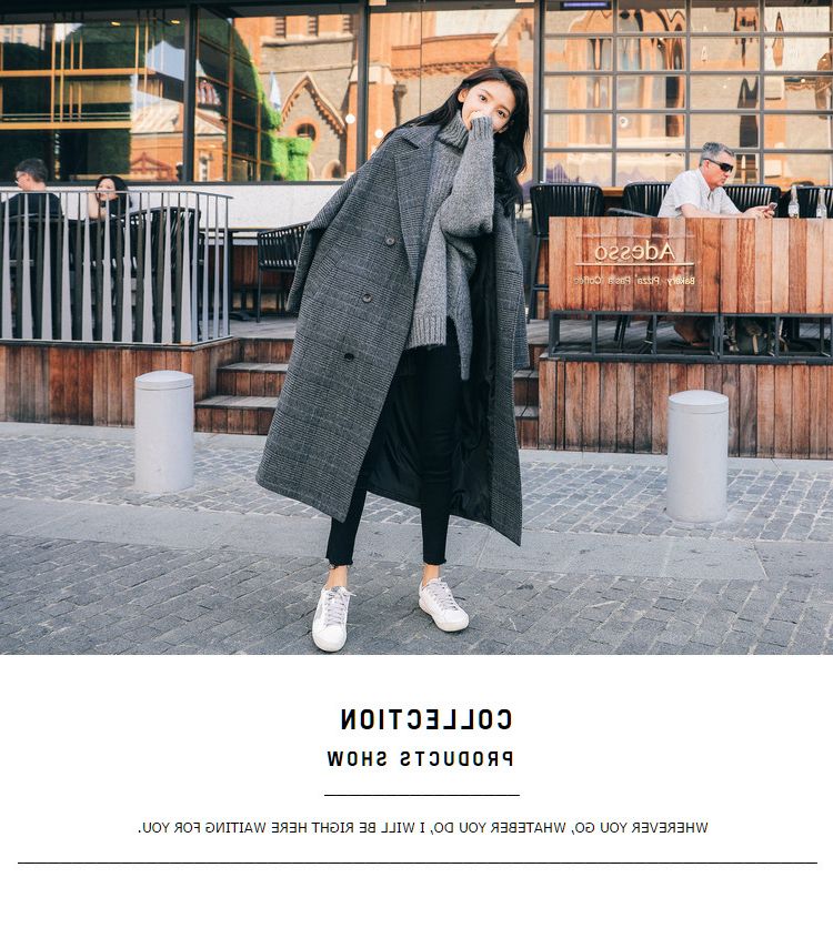 Checkered Women's Long Version Loose 2024 Winter New Item Student Knee High Chic Woolen Coat_voghion.com
