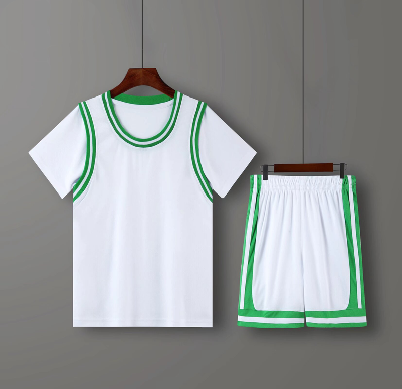Nuovo set completo per bambini, maglia blu finta in due pezzi, uniforme da allenamento per studenti con uniforme da squadra a maniche corte, da uomo_voghion.com