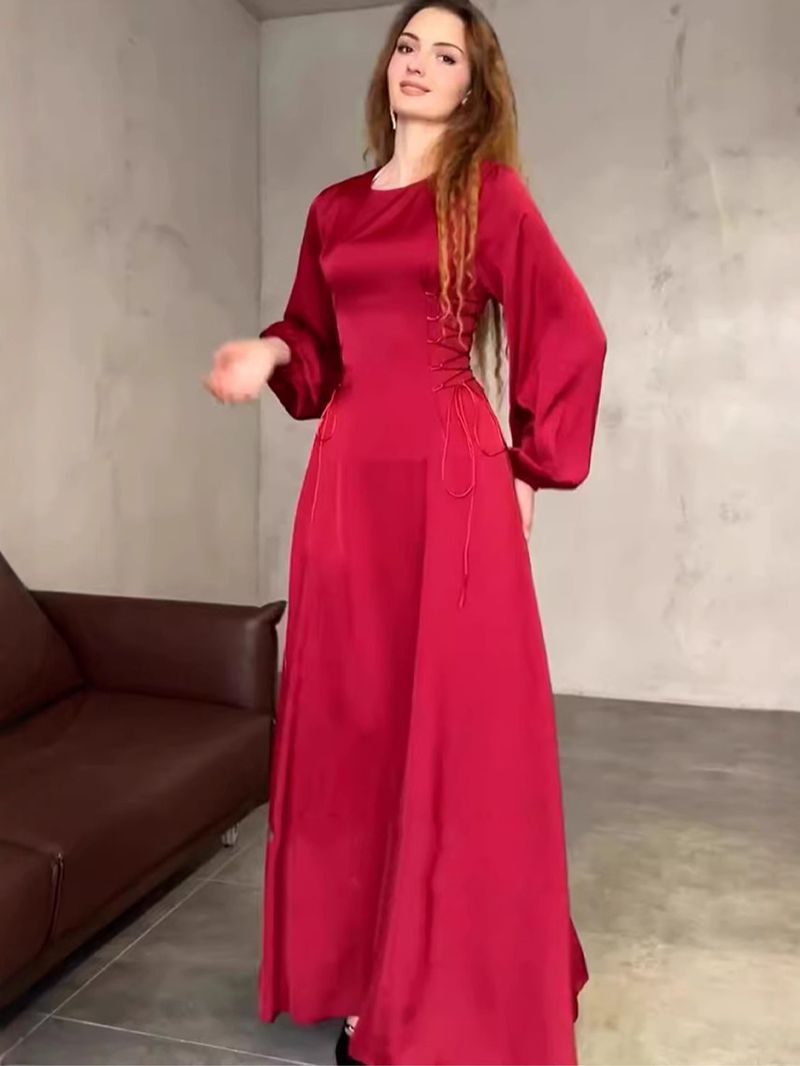 Women's Clothing Middle East Dubai Robe Solid Color Satin Long Skirt_voghion.com