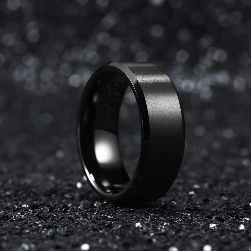Moda 8mm Nero Spazzolato Titanio Acciaio Inossidabile Anelli per Donne Blu Colore Bordo Uomini Anello Nozze Festa Gioielli Regali_voghion.com