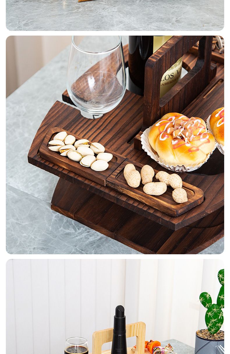 Multi-Purpose Wooden Wine Rack & Picnic Table – Scandinavian-Style Detachable 2-Tier Organizer For Bottles, Glasses & Snacks, Outdoor & Home Use_voghion.com