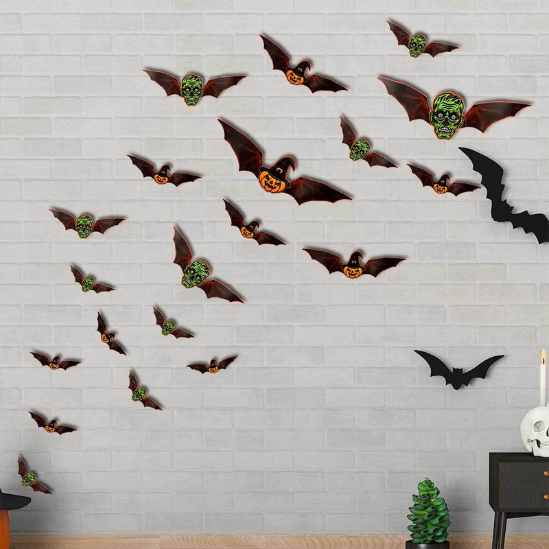3D Helovīna PET Bat Ghost BOO sienas uzlīme Logu garāžas dekorēšanai liela sienas uzlīme_voghion.com
