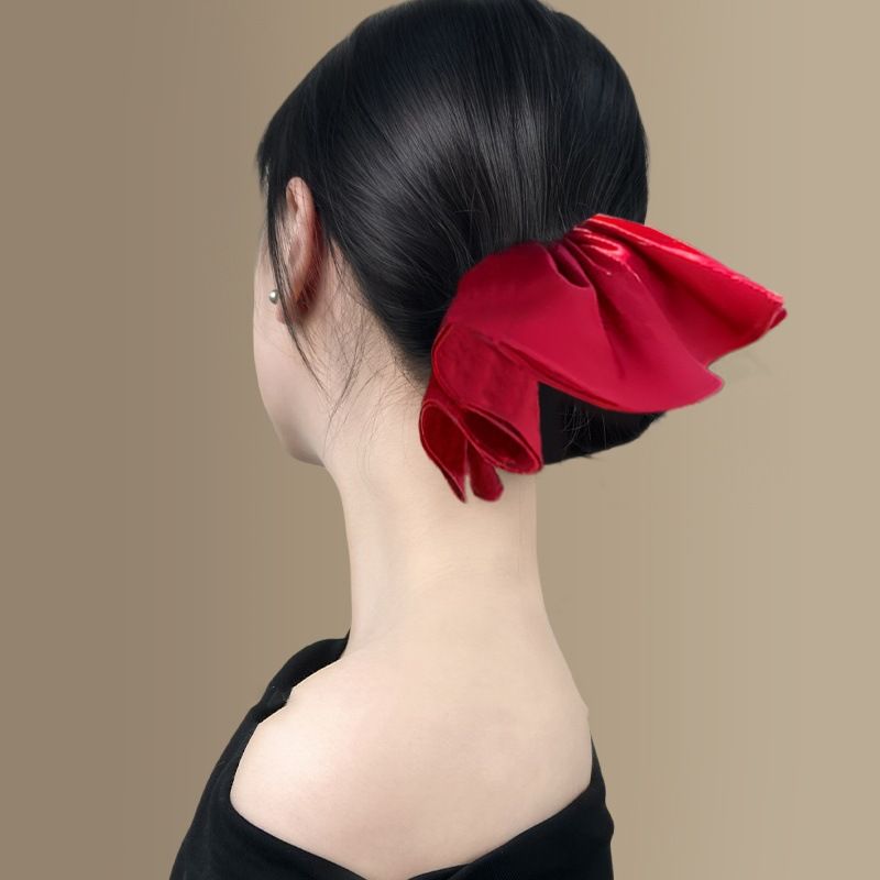 Dan Silk Charm~Parlak Büyük Boy Fransız Kırmızısı Kalın Bağırsak Saç Bandı Kadınlar İçin Yüksek Dereceli Yeni Yıl Saç İpi_voghion.com