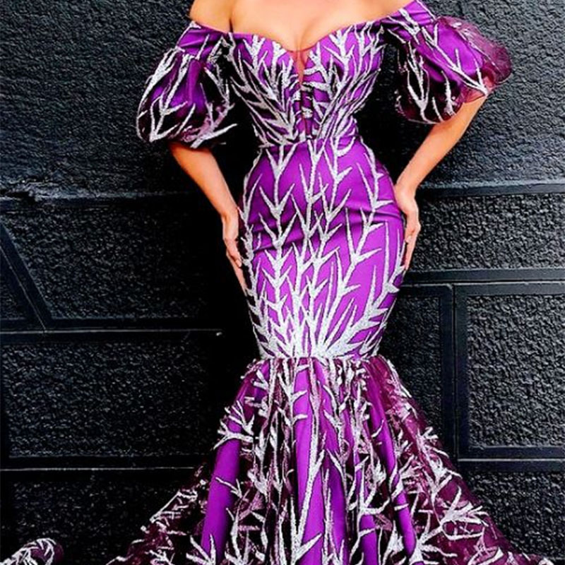 Abito da donna con top a tubino, gonna lunga con spine dorate e abito a coda di pesce_voghion.com