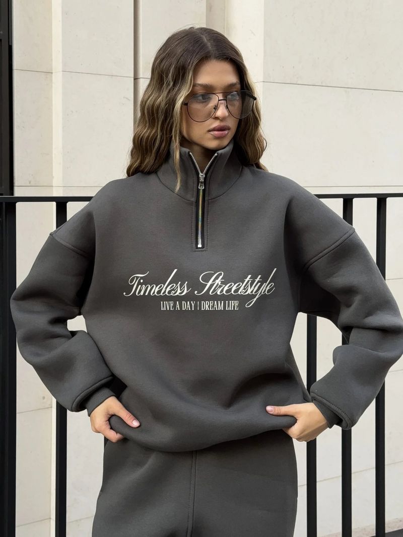 Oversized Letter Print Sweatshirt & Jogger Set - Unisex Streetwear Lounge Two-Piece, Drop Shoulder Long Sleeve Hoodie With Matching Drawstring Pants_voghion.com