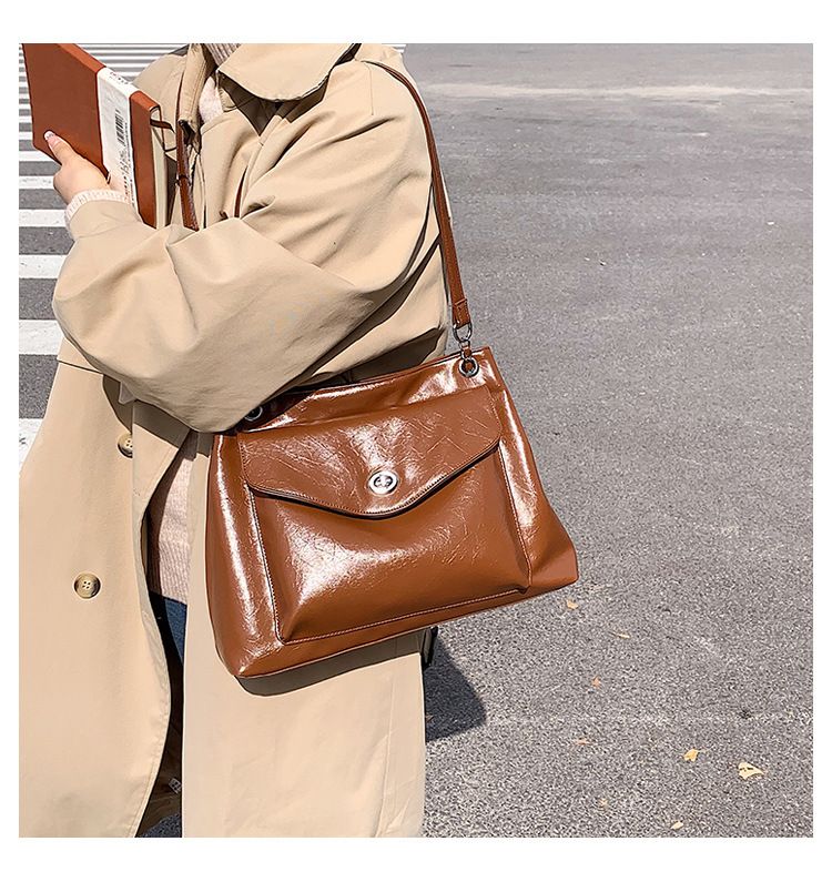 Borse Nuova Texture Pelle di Cera Olio Supporto Extra Large Donna Monospalla Moda Versatile Borsa a Tracolla_voghion.com