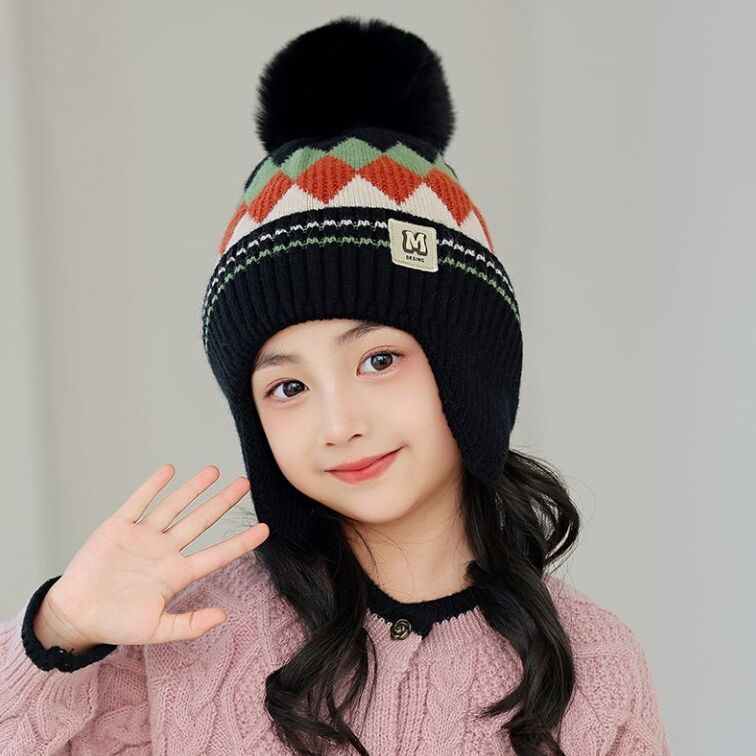 Cappelli per bambini Cappelli di lana autunnali e invernali Cappelli lavorati a maglia per neonati Cappelli con protezione per le orecchie Cappelli in pile caldo di lana per ragazzi e ragazze_voghion.com