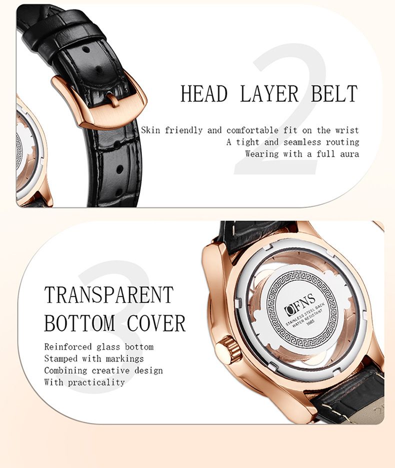 Men And Women's Fashion Quartz Watch With Rotating Bezel, Diamond Accents, Genuine Leather Strap, Water Resistant, Minimalist Design_voghion.com