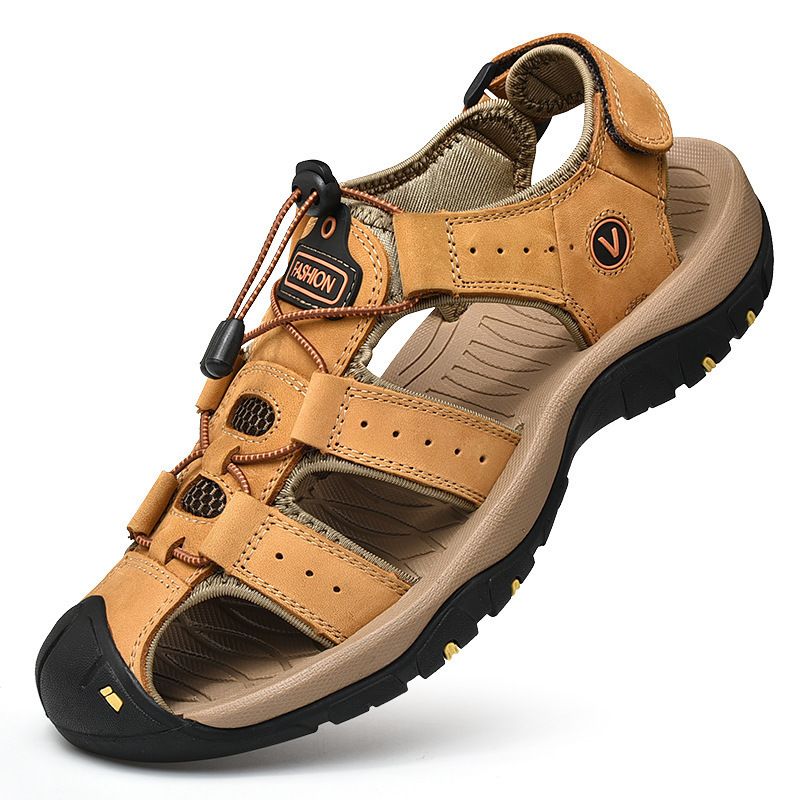Neue Sandalen mit Zehenkappe aus Rindsleder, atmungsaktive Freizeit-Strandschuhe aus Leder mit zwei Tragemöglichkeiten, Herrenschuhe mit Gummisohle_voghion.com