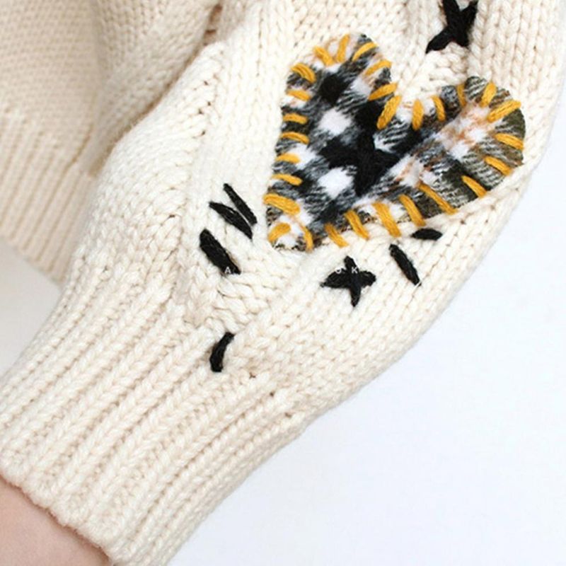 Roupas femininas Bordado Cardigan curto Casaco suéter com perna larga fina e versátil Calça jeans para esfregar_voghion.com