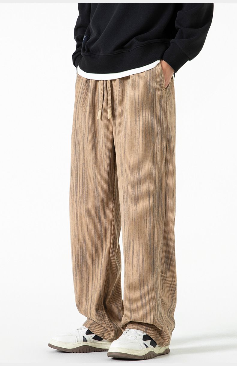 Pantaloni a gamba dritta larghi e versatili da uomo in velluto a coste americano autunno inverno 2024, stile nuovo, casual e ampio_voghion.com