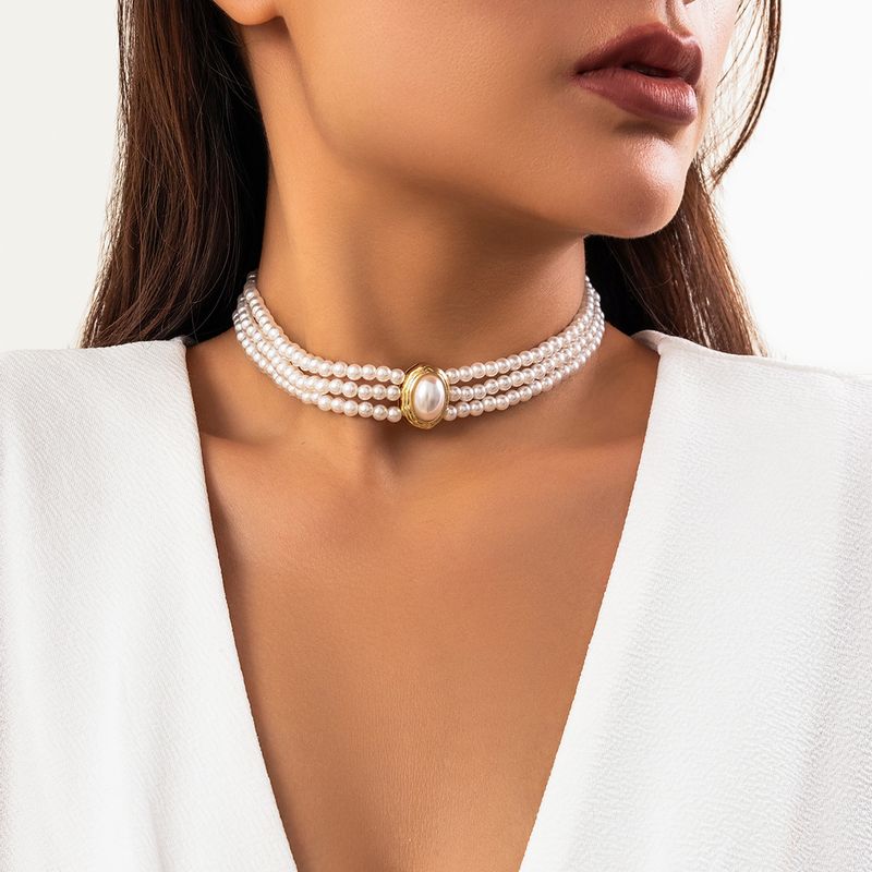 2025 New Arrivals Lacteo Simple Natural Stone Beads Necklace Multilayer Pearl Choker for Women Short Strand Neck Chain Collar_voghion.com