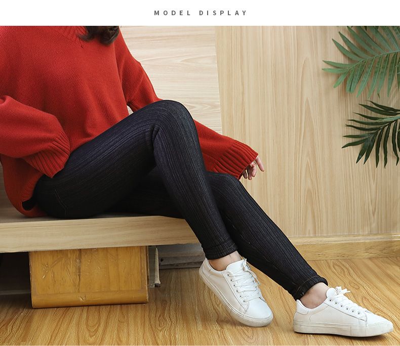 Vêtements pour femmes Jean épaissi Extra épais pour femmes, leggings sherpa en polaire, vêtements d'extérieur taille haute, pantalon tout-en-un de grande taille, pantalon en coton chaud_voghion.com