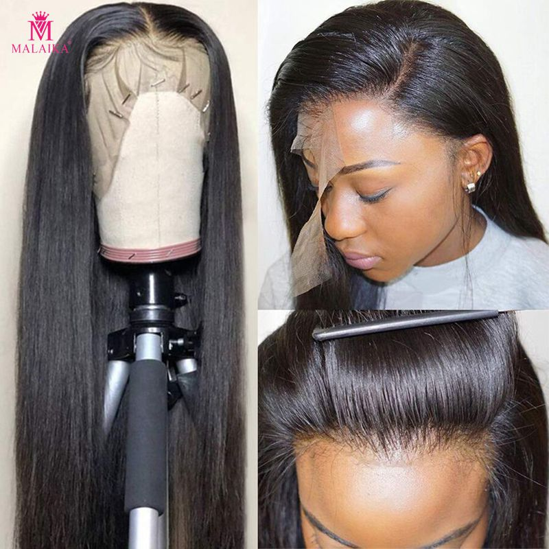 Parrucche anteriori in pizzo 13x4 diritte Capelli umani pre pizzicate Parrucche frontali in pizzo 13x4 Capelli umani con capelli del bambino Densità del 180%_voghion.com