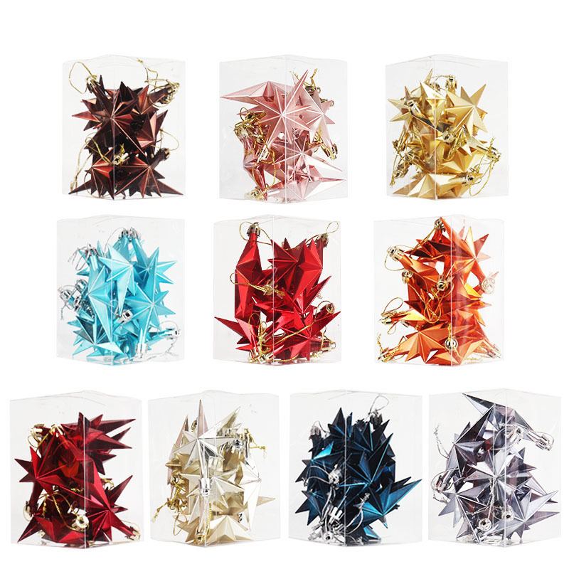 Farbiger Christbaumschmuck, galvanisierte Kunststoffverpackung, Christbaumschmuck mit achteckigem Stern, Requisiten für die Standortgestaltung_voghion.com