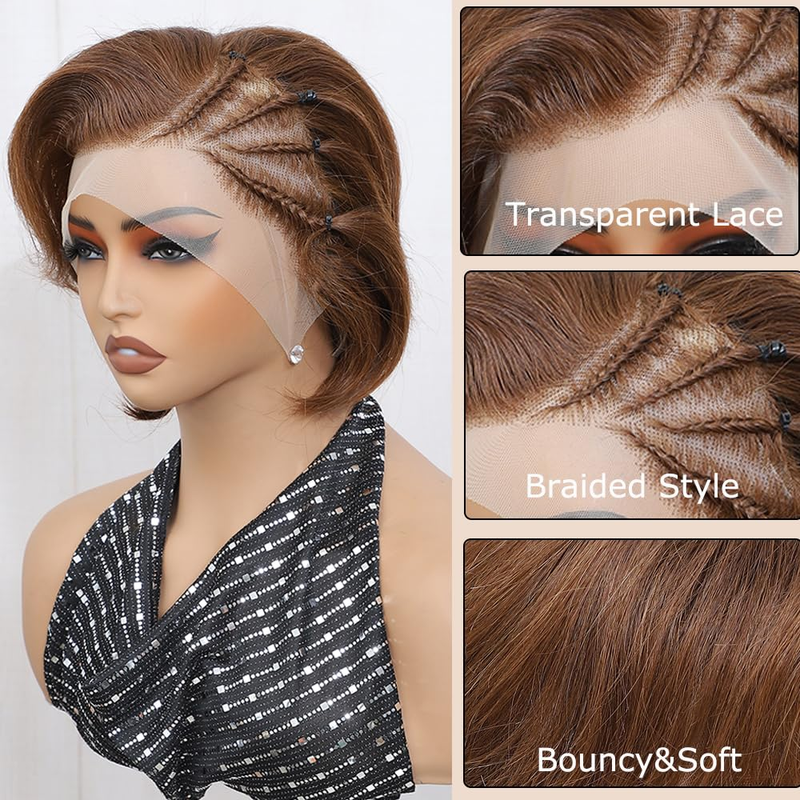 MALAIKA 13x4 Csipke Elülső Rövid Fazonú Pixie Előfonott Bob Parókák Előre Kitépett Baba Hajjal Félfonat Félegyenes Parókák Nőknek 180% Hajsűrűség_voghion.com