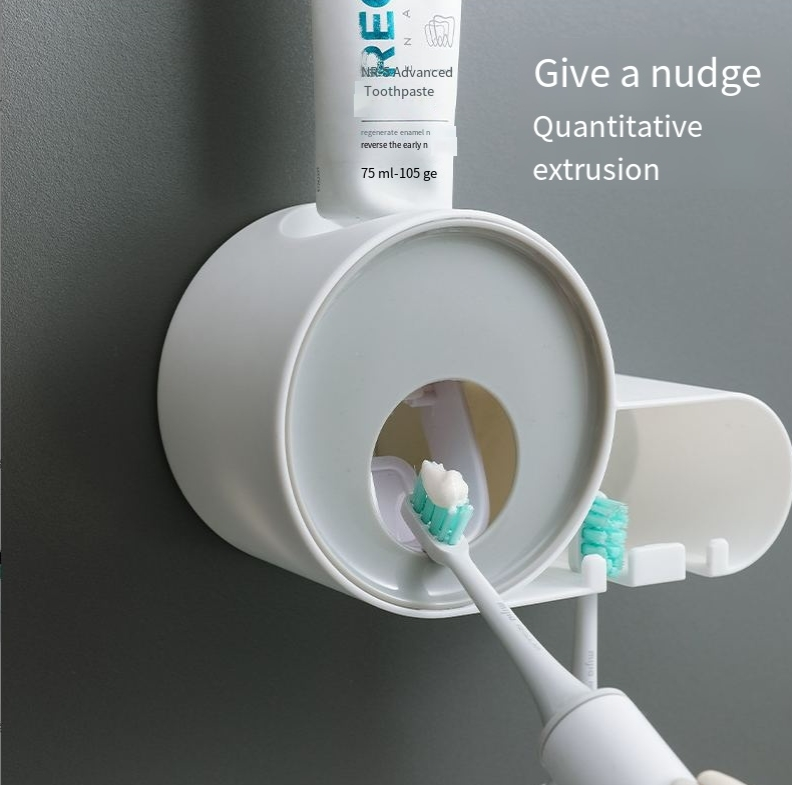 Lichte luxe tandenborstelhouder Automatische tandpastaknijper Muurbevestiging Punch-free Kindertandenborstelhouder Kletsend_voghion.com