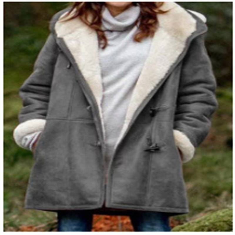 Coats Women Wool Thick Hooded Coat Pockets Single Breasted Full Sleeve Splice Jackets Warm Casual Blend Regular Autumn Winter_voghion.com