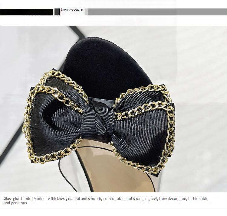 Fairycore Crystal Bow Slides Korean Summer Wedge Sandals For Women Elegant Rhinestone Decor Comfortable Platform Heels_voghion.com