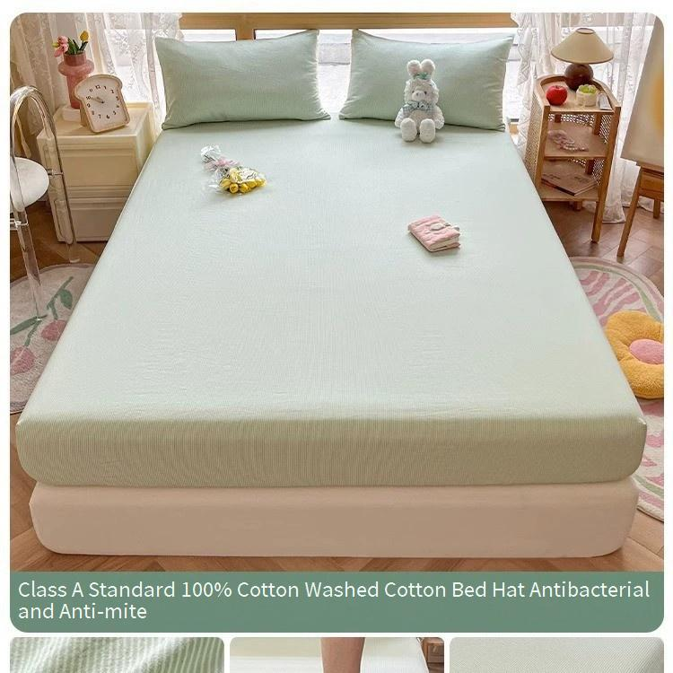 Saia de cama 100% algodão lavado - Lençol com elástico e bolso profundo com proteção contra poeira (capa de colchão respirável para todos os tamanhos de cama)_voghion.com