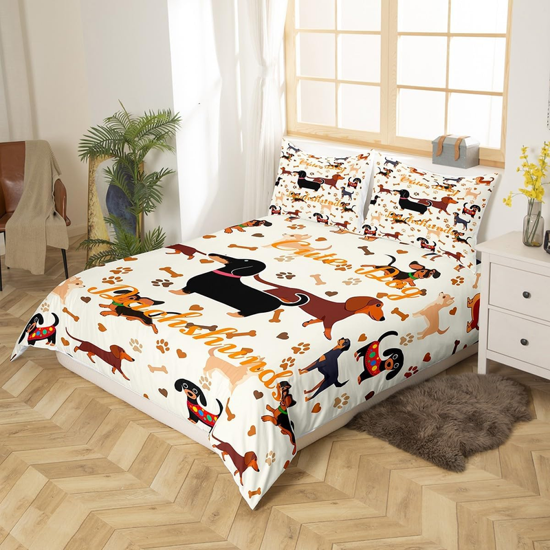 Set copripiumino per lettino con motivo bassotto, per bambini, ragazzi e ragazze, con copripiumino viola a forma di cucciolo di cane e 2 federe._voghion.com