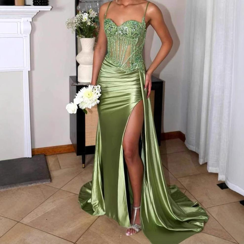 Damenbekleidung Neues grünes sexy Tube Top langes Abschlussball-Party-Abendkleid_voghion.com