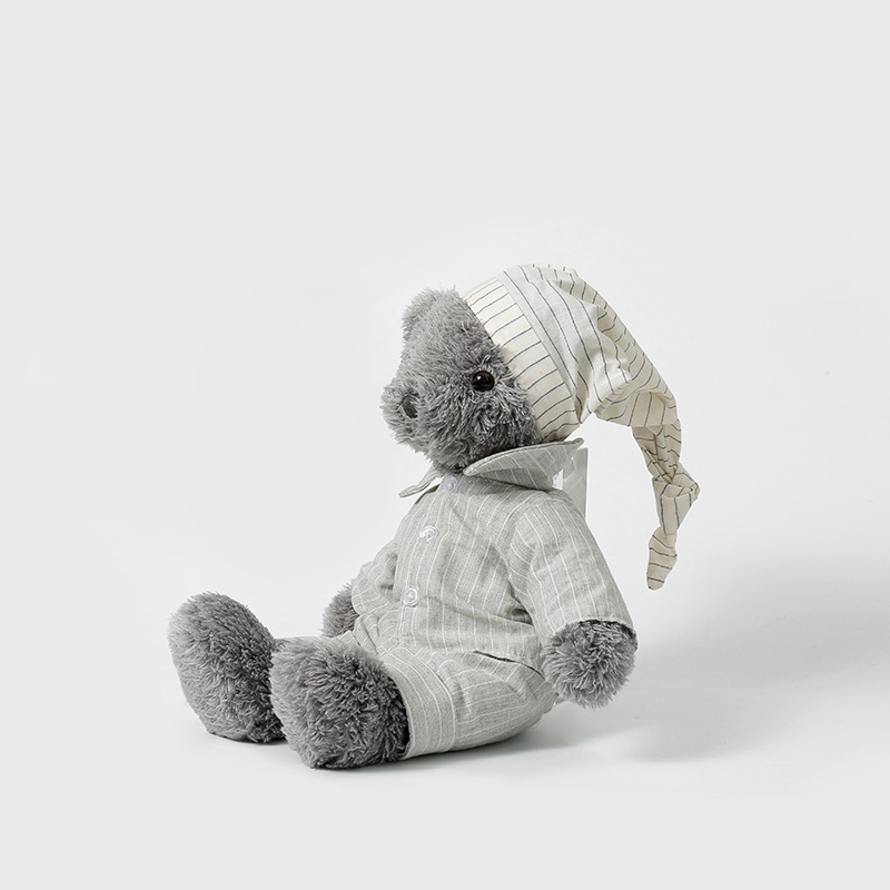 Stuffed Animals Soft Life Gray Pajamas Bear Plush Toy Children Sleeping Comfort Doll Hat Bear Doll Birthday Gift_voghion.com