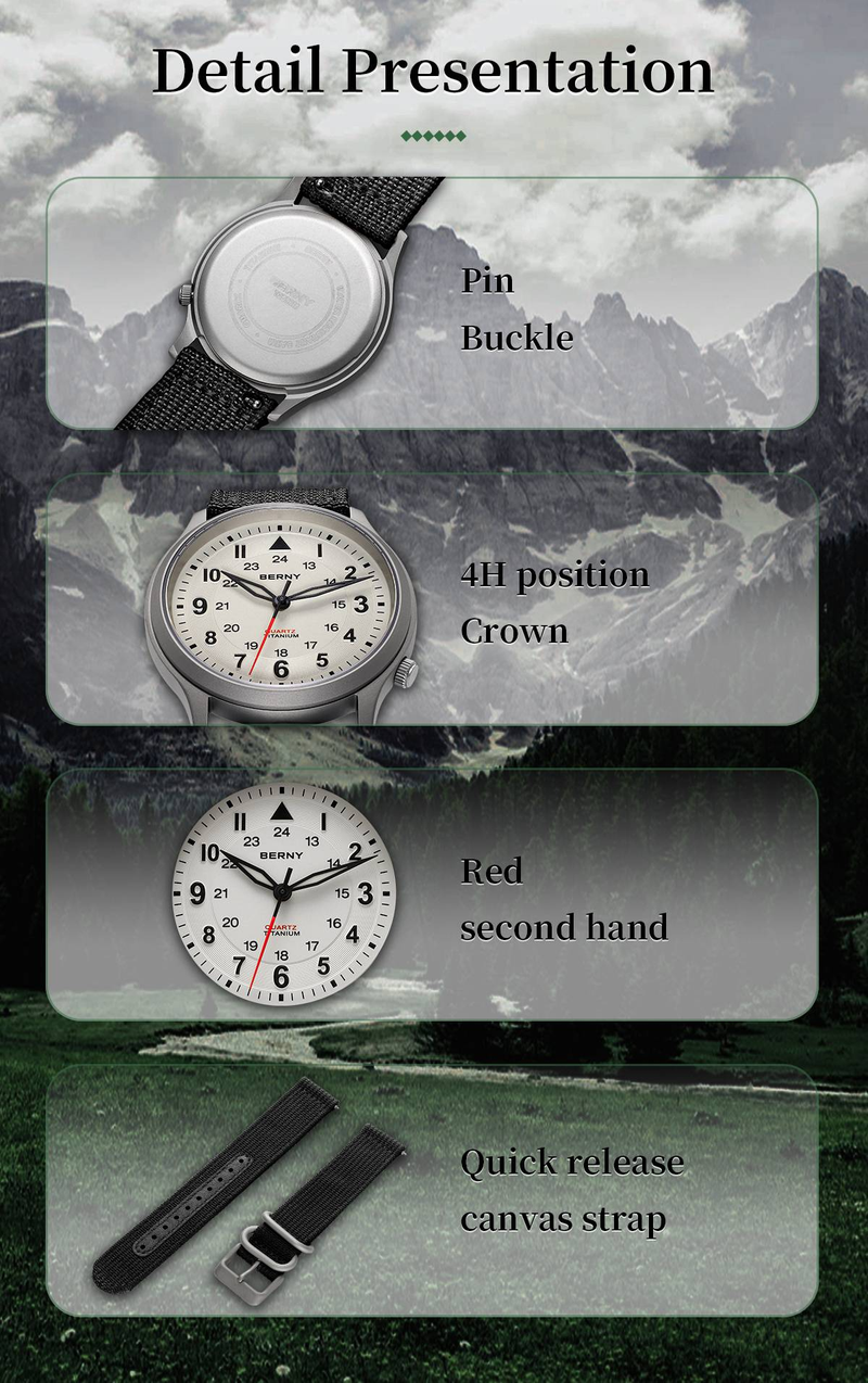 BERNY Titanium Watches For Men Unisex Military Sport Nylon Strap Luminous Analog Quartz Field Watch 5ATM Waterproof Army Tactical Casual Wristwatch_voghion.com