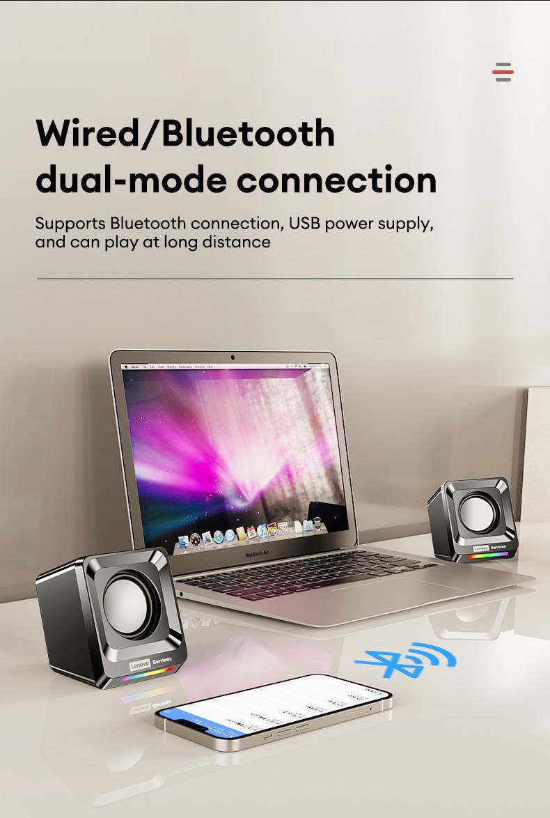Original Lenovo A01 Computer Speakers Sound Box Wireless Bluetooth Surround Heavy Bass Loudspeaker Mini Portable With LED Light Subwoofer_voghion.com