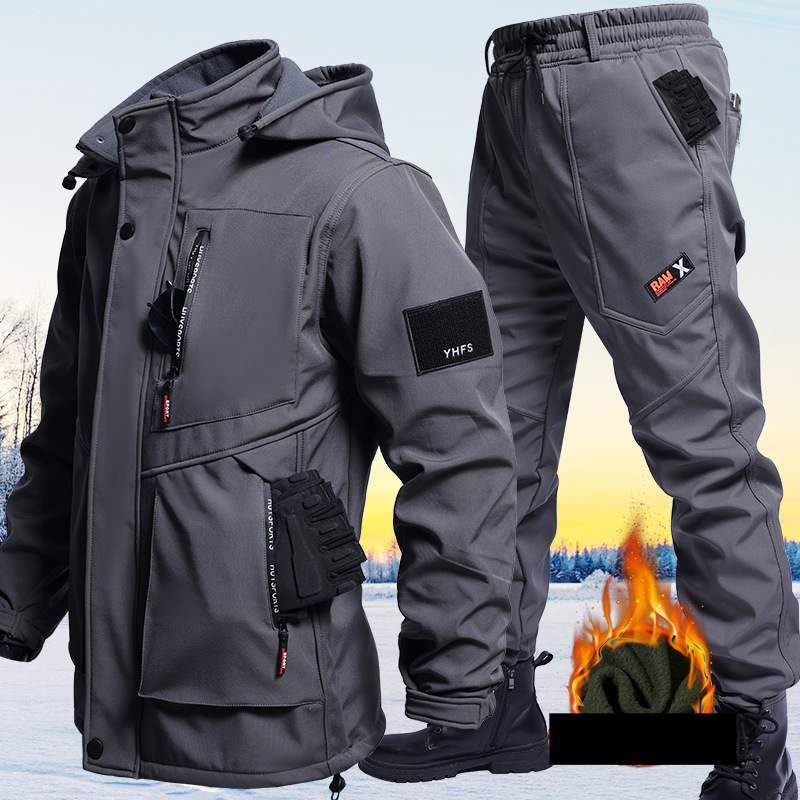 Wasserdichte Softshelljacke mit Fleecefutter und Kapuze für Herren – Winddichter Thermo-Wintermantel für Arbeiten im Freien, Wandern und Reiten (Dunkle Nacht)_voghion.com