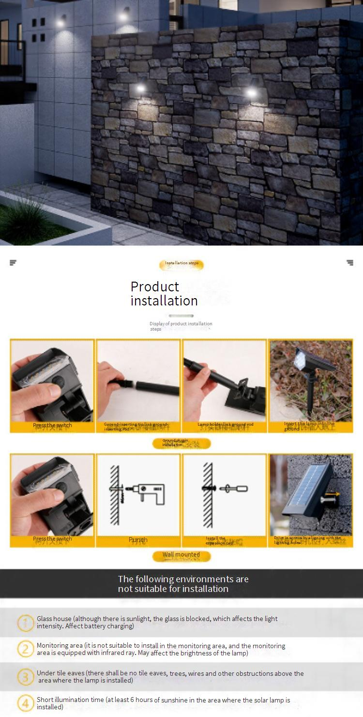 10/24 LED Solar Spotlight Outdoor Garden Light Waterproof Landscape Lighting With 3 Modes_voghion.com