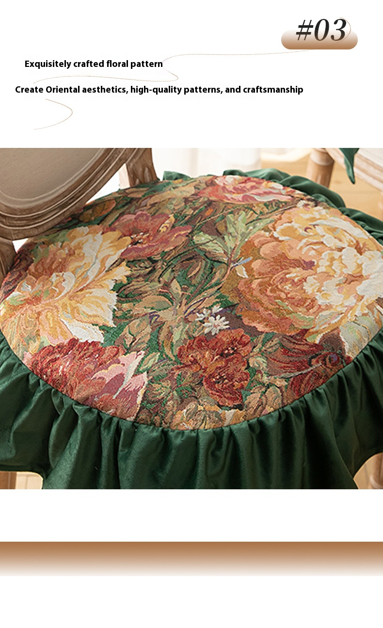 Abnehmbares französisches Vintage-Stuhlkissen mit Blumenmuster – waschbares Sitzpolster aus Polyester mit Rüschen und rutschfesten Bändern (Füllung aus harter Baumwolle, Cottagecore-Dekor)_voghion.com