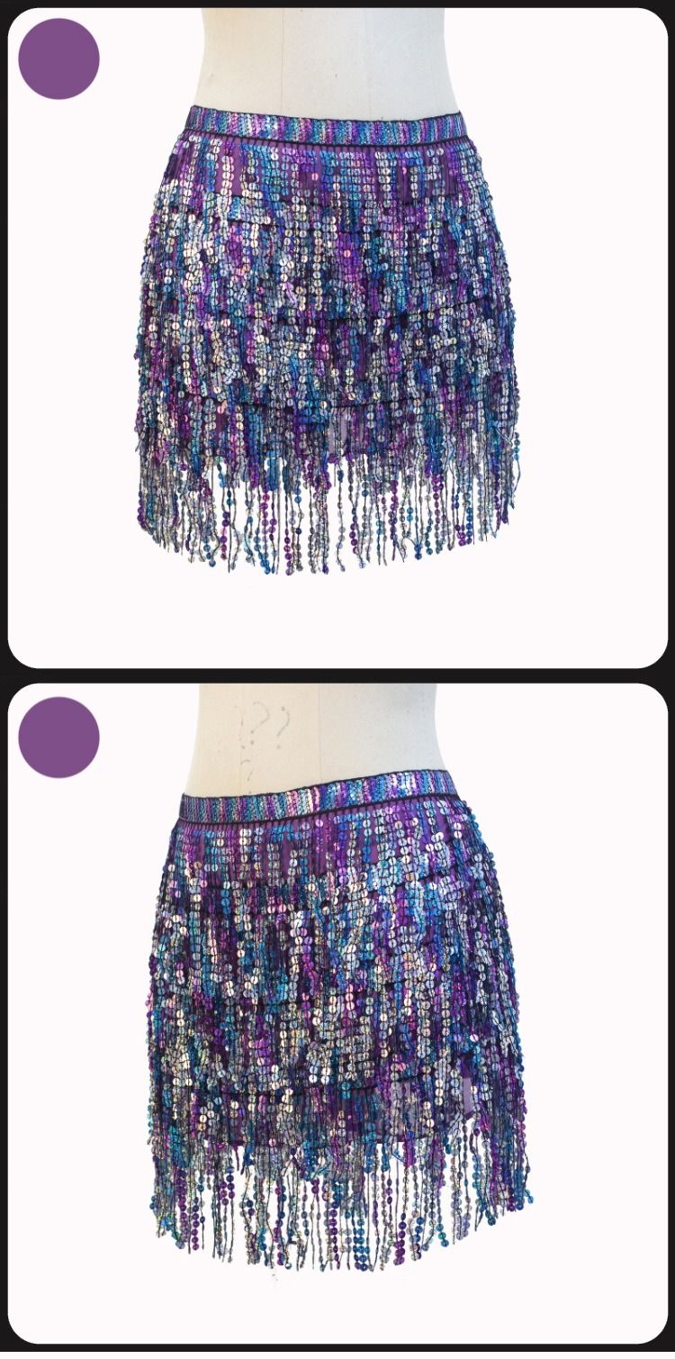 Chaîne de taille pour danse du ventre d'Halloween, serviette de hanche indienne, serviette de hanche à franges à paillettes bohème, costume de scène DS Performance_voghion.com