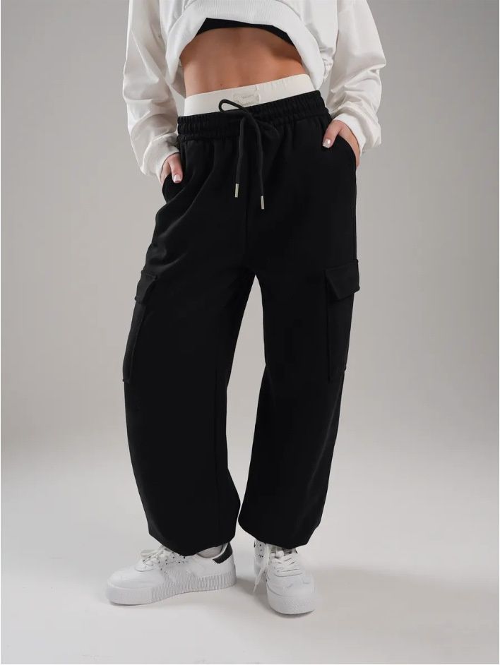 Pantaloni da jogging unisex con tasche multiple - Miscela di poliestere ed elastan, vestibilità ampia, eleganti e comodi per un abbigliamento casual (S-XXXL, nero/grigio scuro)_voghion.com