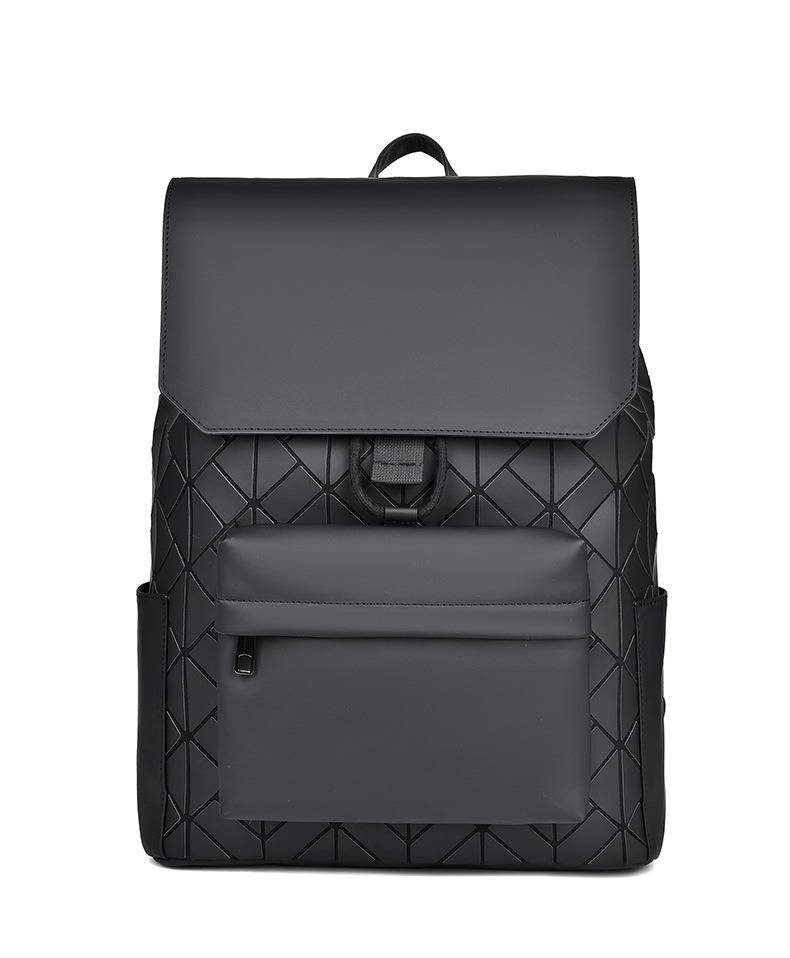 Men's Rhombus Reflective Laptop Backpack With Diamond Quilted Design, Waterproof PU Material For Work Commute And Daily Use_voghion.com