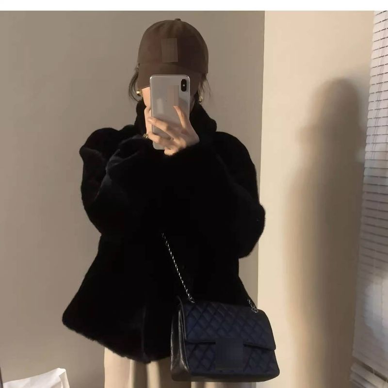 Winter Faux Mink Fur Coat For Women – Short Stand Collar Jacket, Plush Fleece Lining, Elegant & Warm (Beige/Khaki/Black, S-L)_voghion.com