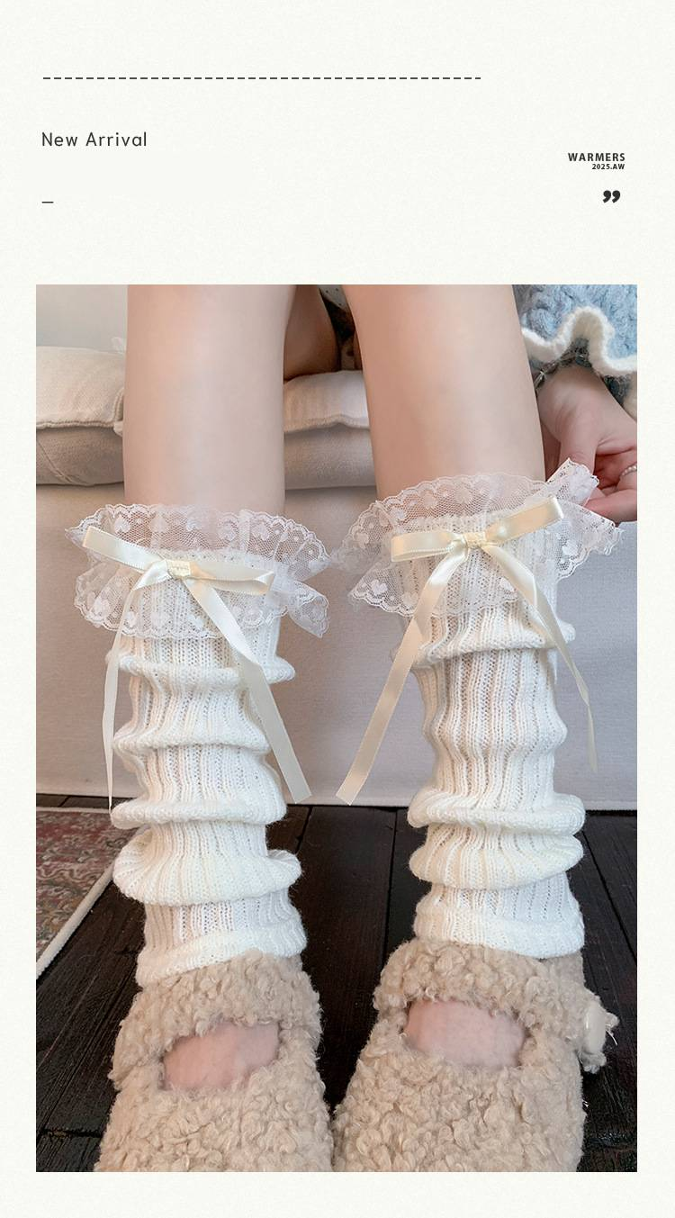 Scaldamuscoli, stivali, calzini alla moda in cotone per donna, primavera e autunno, stile balletto, fiocco in pizzo, calzini dolci impilati, calzini caldi in maglia per autunno e inverno_voghion.com