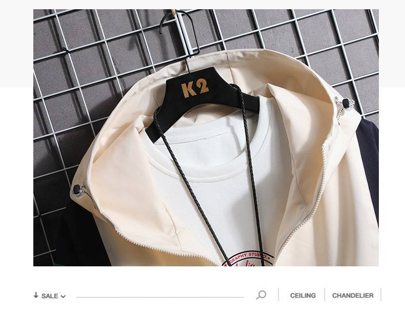 Giacca a vento unisex con cappuccio color-block – Giacca oversize alla moda per uomo e donna, cappotto casual leggero con cerniera (beige/blu navy/nero, S-3XL))_voghion.com