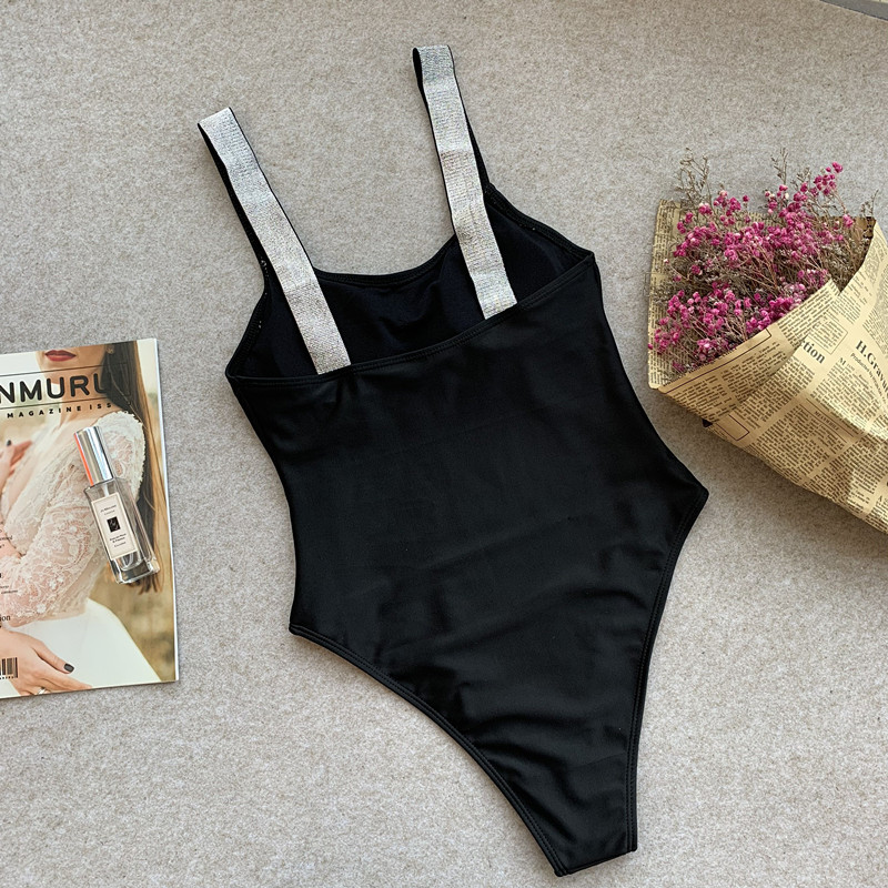 Bikini bandeau à paillettes couleur unie maillot de bain une pièce maillot de bain une pièce femme bikini dos nu_voghion.com