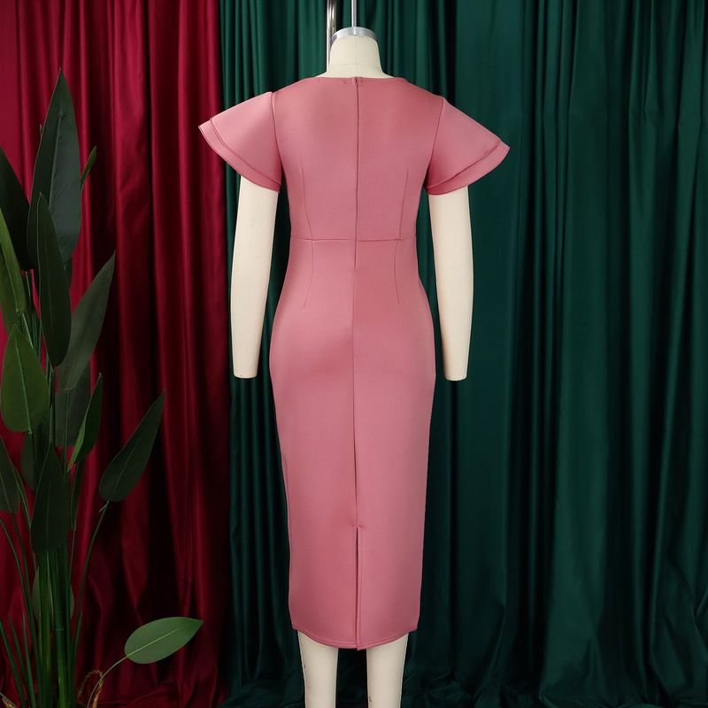 Women's Clothing fashion temperament elegant ruffled solid color hip wrapped _voghion.com