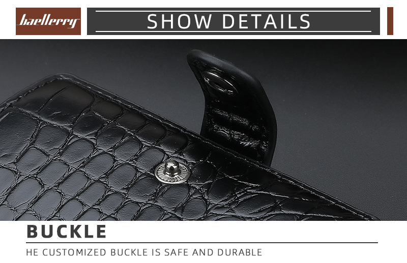 Baellerry men's card holder anti-magnetic multi-card slot buckle crocodile pattern card holder automatic card holder_voghion.com