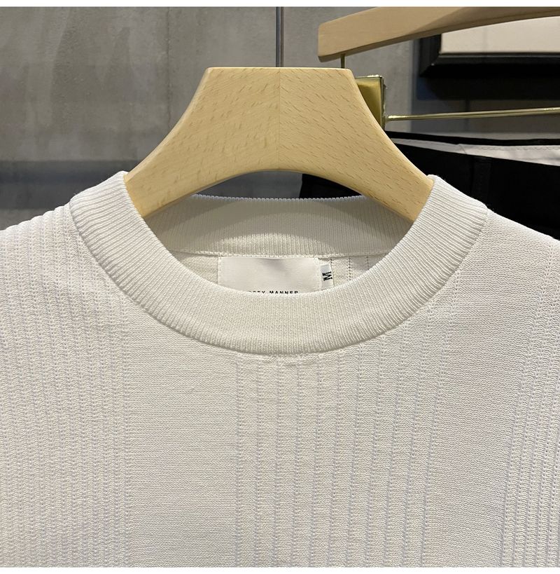 Ropa para hombre, camiseta de punto de manga corta, suéter de verano de seda fina de hielo de media manga para hombre, ropa interior blanca para hombre, parte superior de un solo fondo._voghion.com