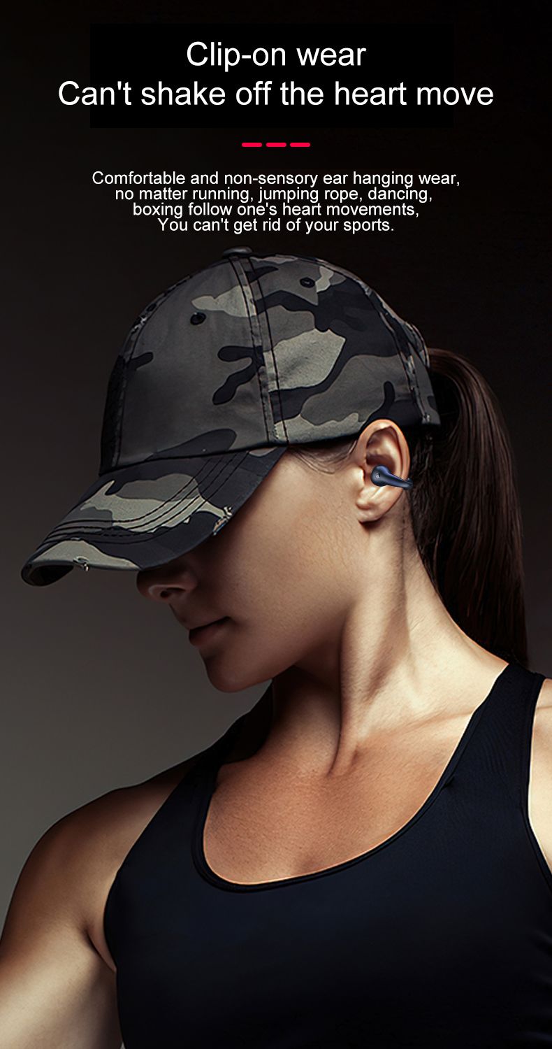 Wireless Headphones Clip Earphones Bluetooth Wireless Bone Conduction TWS Earbuds Clip on Ear Sport Headsets with Microphone_voghion.com