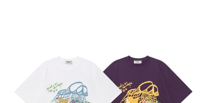 American2025 Summer Limited Edition Trendy Brand Fun Graffiti Fruit Basket Maniche corte in puro cotone colorato_voghion.com