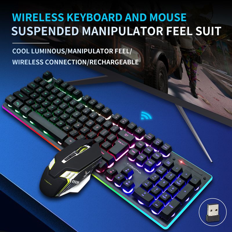 Yunguoguo Km99 Office Gaming i bezprzewodowa klawiatura z podświetleniem do ładowania dla graczy Myszka_voghion.com
