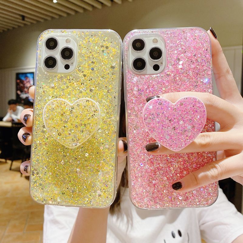 Za Xiaomi Redmi Note 10 Pro 9 8 7 Pro 10S 9S 9A 9C Case Glitter Heart bracket Cover Xiaomi Poco X3 F2 M3 Pro F3 Mi 11 L_voghion.com