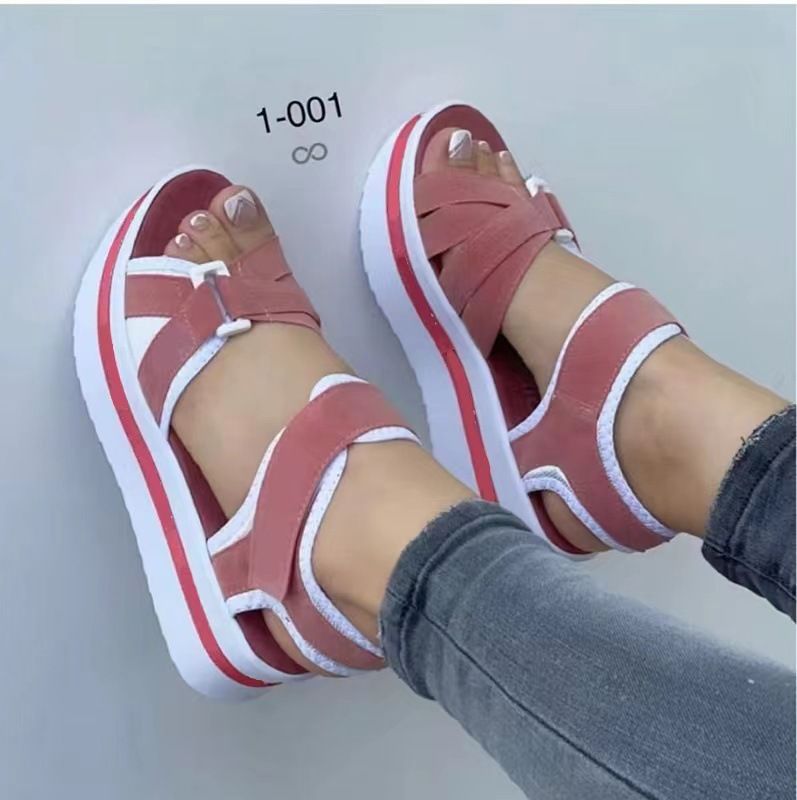 Große Größe Dicke Sohlen Für Frauen 2025 Neue Flache Boden Klett Damen Strand Sandalen_voghion.com
