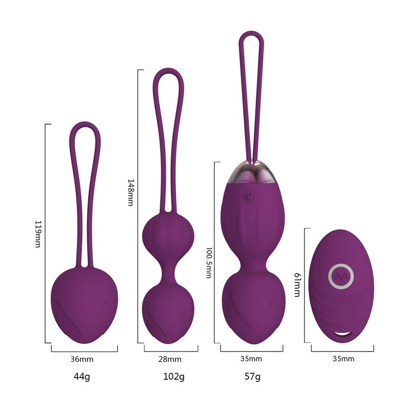 Yanai Full Silicone Kegel 2-in-1 Training Ball Vaginal Muscle Recovery Elasticity Remote Control Vibrator Four-Piece Set_voghion.com