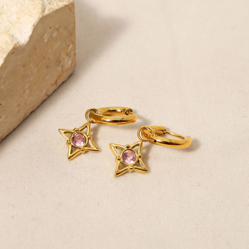 Mesh Red Dia Studded Mangxing Titanium Steel Earrings With Premium Gold Plating, Minimalist Temperament_voghion.com